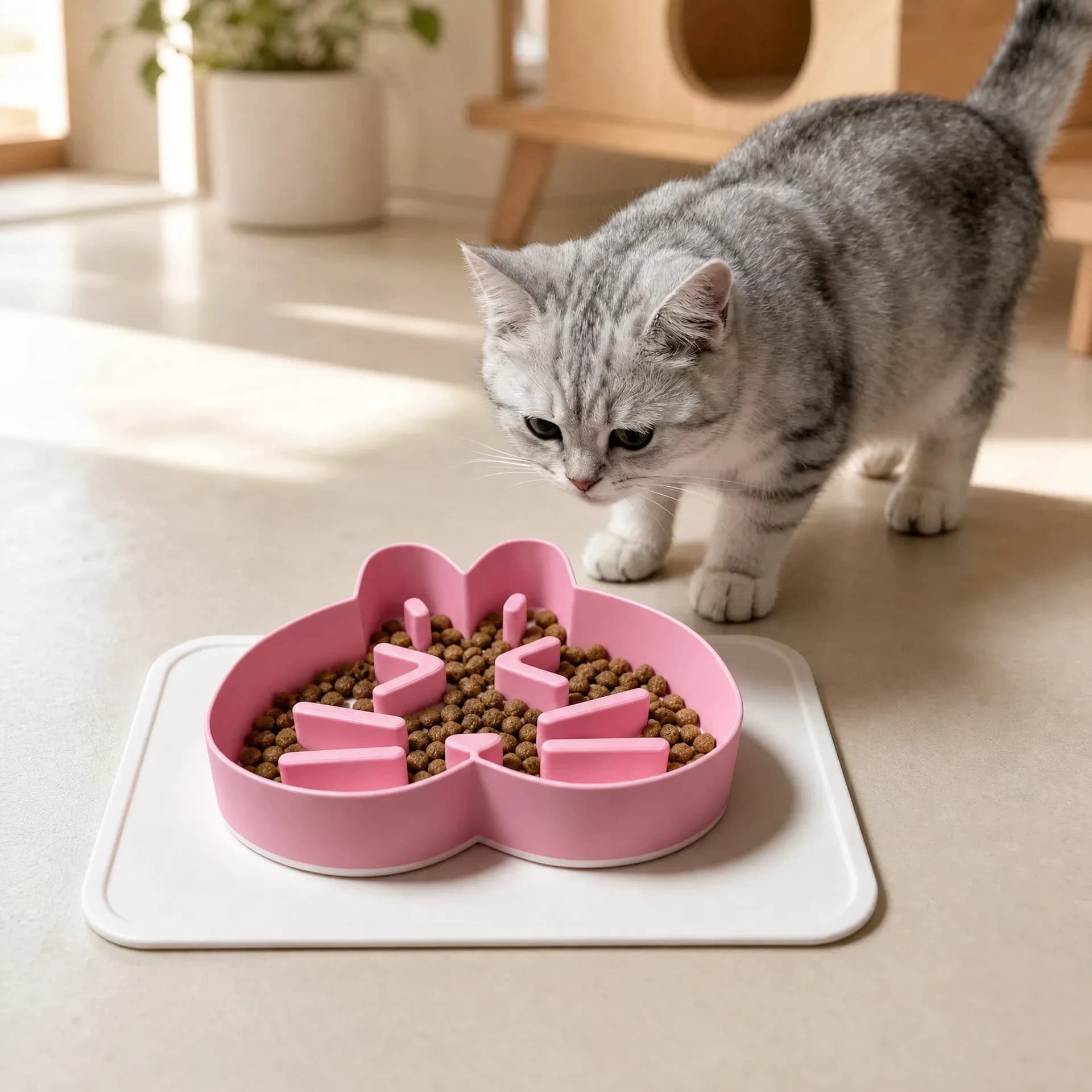 3D‑Printed Heart Shaped Cat Slow Feeder Bowl Anti‑Gulping Maze Food Bowl Non‑Slip Pet Feeding Dish For Small Cats Kittens