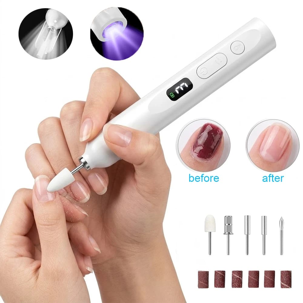 Trapano Elettrico per Unghie Portatile Ricaricabile a Forma di Penna per Lucidatura Gel Unghie, Mini Macchina Trapano per Unghie Senza Fili per Uso Domestico