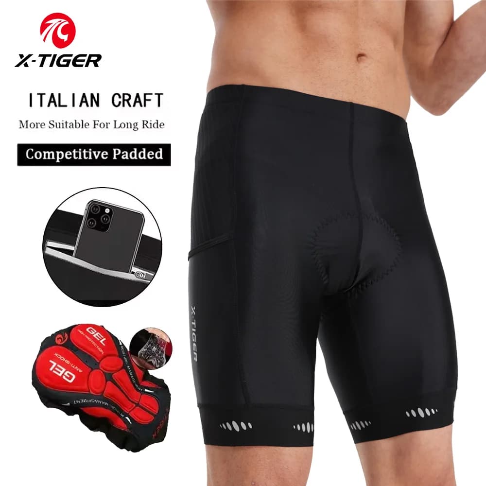 X-TIGER Pantaloncini da ciclismo da uomo Pantaloncini riflettenti da ciclismo imbottiti in gel con tripla tasca TMB Bicicletta MTB Intimo Pantaloni casual da esterno