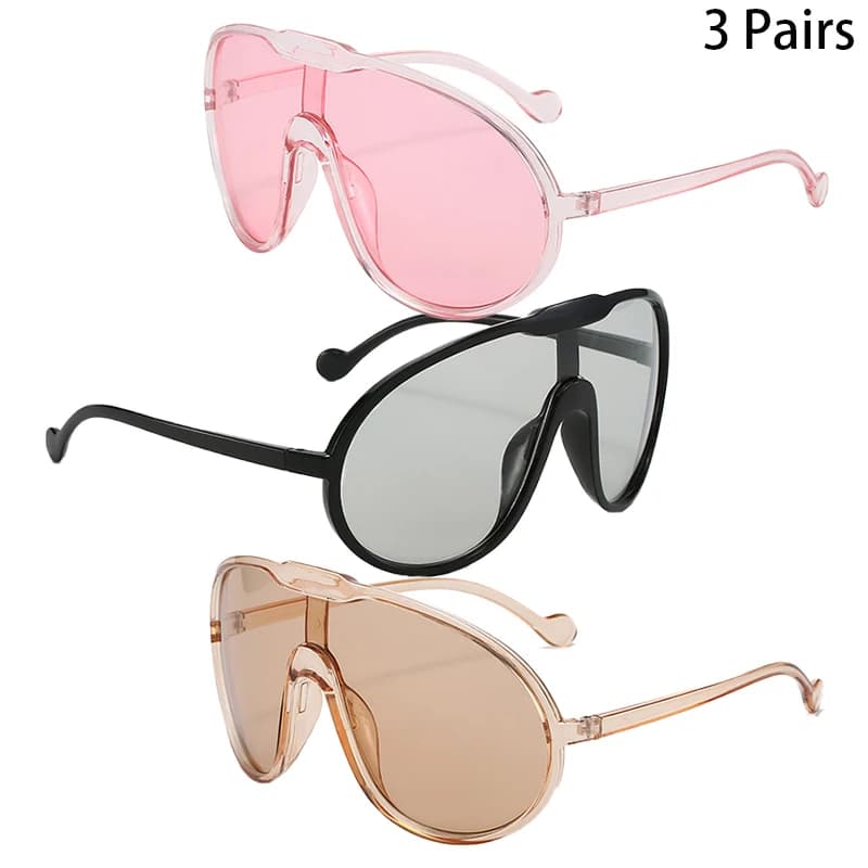 3 pairs of oversize sunglasses for men 2025 fashion outdoor glasses for women's windproof elegant wrapped round brand design protective shades
