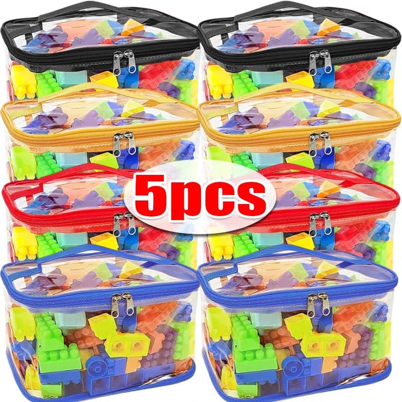 Borsa portaoggetti trasparente per giocattoli Borse da viaggio impermeabili con cerniera Organizzatore di giocattoli riutilizzabili Blocchi di costruzione Puzzle Giochi da tavolo Sacchetti portaoggetti