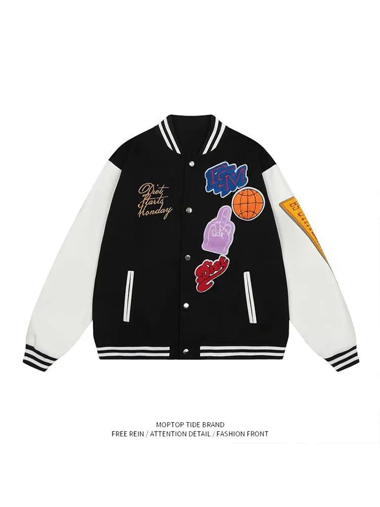 Giacca Baseball Unisex Casual Primavera Autunno Stile High Street Antivento in Poliestere con Polsini e Chiusura a Cerniera Colorata