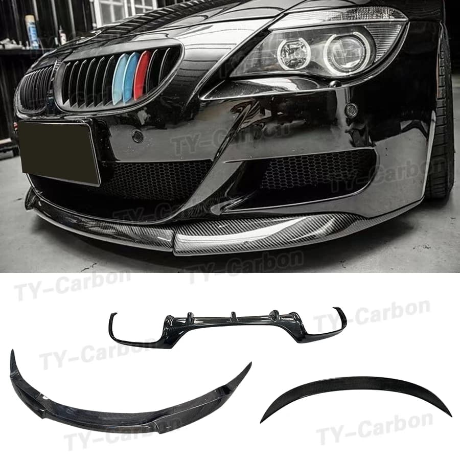 Carbon Fiber 3PCS/Set Front Bumper Lip Rear Diffuser Spoiler Rear Spoiler for BMW 6 Series E63 E64 M6 2006 - 2010 BodyKit FRP