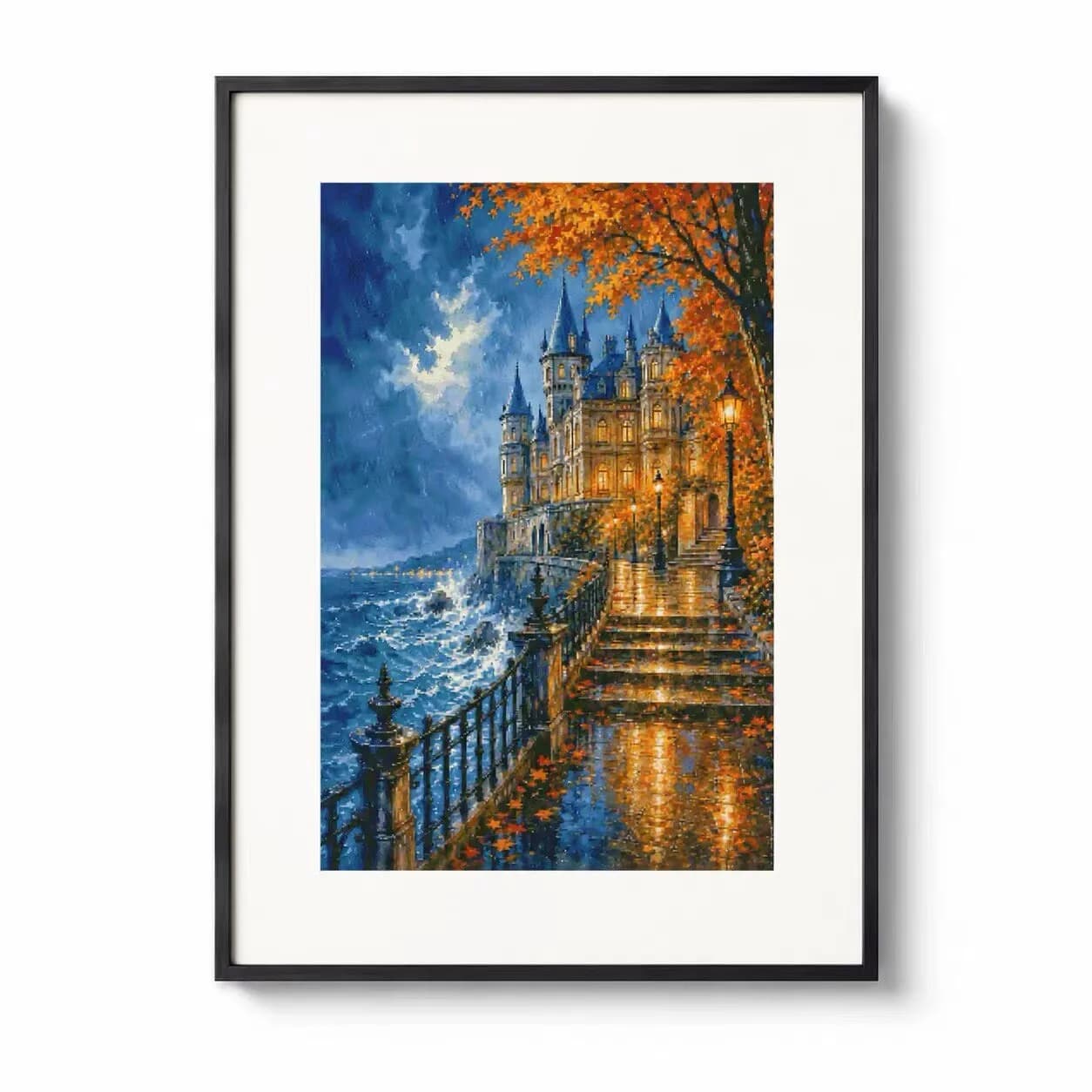 ZZ8800-The Castle on a Rainy Night 14CT 16CT 18CT Stamped Cross Stitch DIY Set Pattern Kit Needlework Embroidery 109 Colors