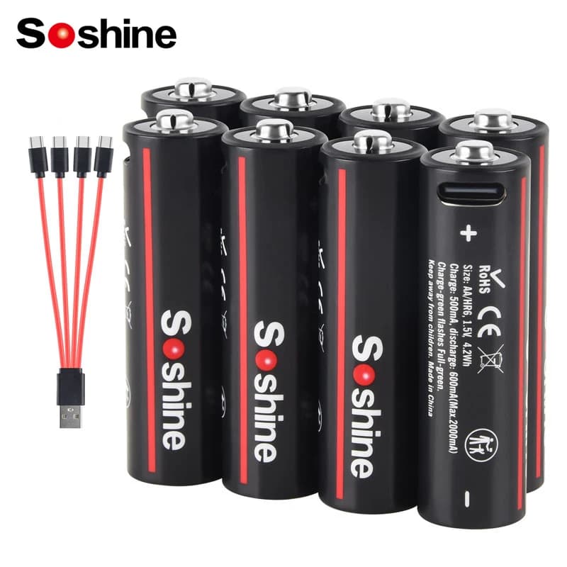 Soshine 1.5V 4200mWh Aa batterie ricaricabili USB batteria al litio Aa ricaricabile per mouse telecomando macchina da gioco per auto giocattolo