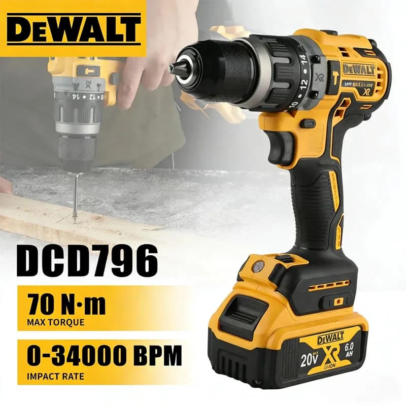 DEWALT DCD796 Trapano Avvitatore a Percussione Brushless 20V Compatto Ricaricabile Portatile per Uso Professionale e Fai-da-te