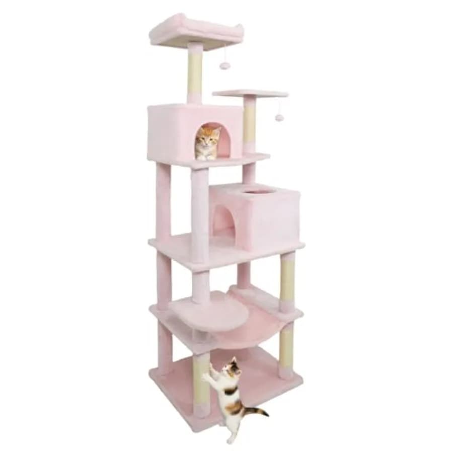Albero per Gatti Extra Alto da 75 Pollici per Gatti da Interno con Tiragraffi in Sisal, Postazione Superiore Imbottita, Doppia Cuccia, Amaca e 2 Palline Pendenti