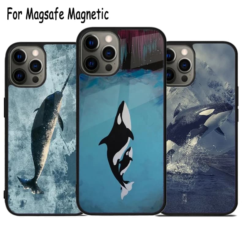 Killer whale nuoto Custodia per telefono senza fili per iPhone 17 Air 15 16 16e 14 13 11 12 Pro Max Plus Magsafe Copertura paraurti magnetica