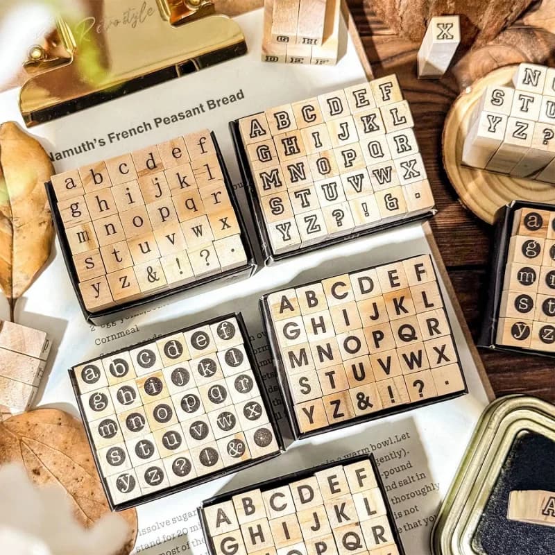 1pc/30pcs English Alphabet Wood Stamps Set, Uppercase & DIY Handmade Album Scrapbooking Decorative Paper Supplies