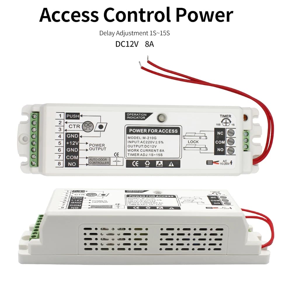 M210G DC12V 8A Alimentatore per sistema di controllo accessi porta Telecamera di sicurezza Alimentazione AC 220V Regolatore di tempo di ritardo