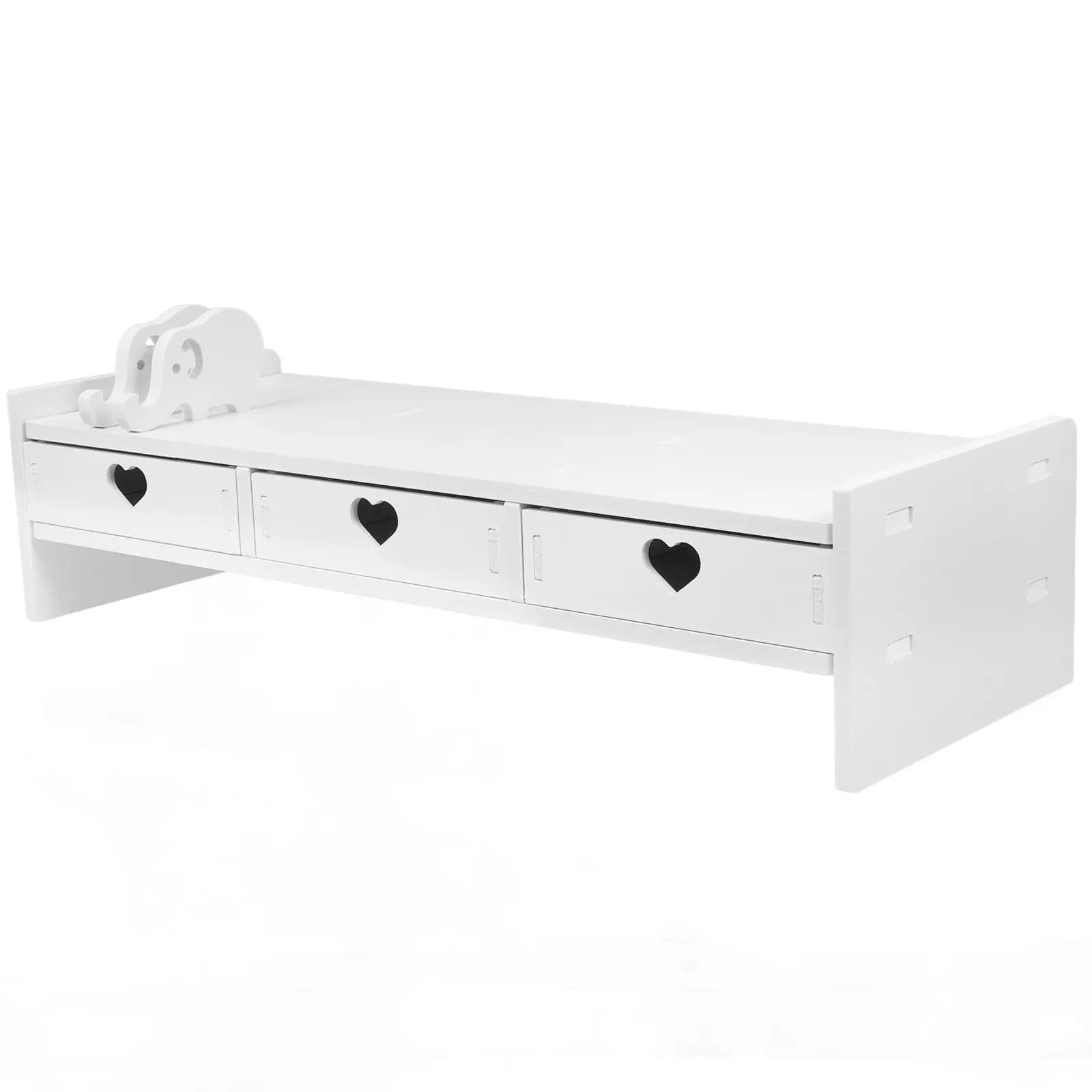 Supporto per Monitor con Cassetto Portaoggetti, Organizzatore da Scrivania, Base Rialzata per Laptop in PVC e Legno