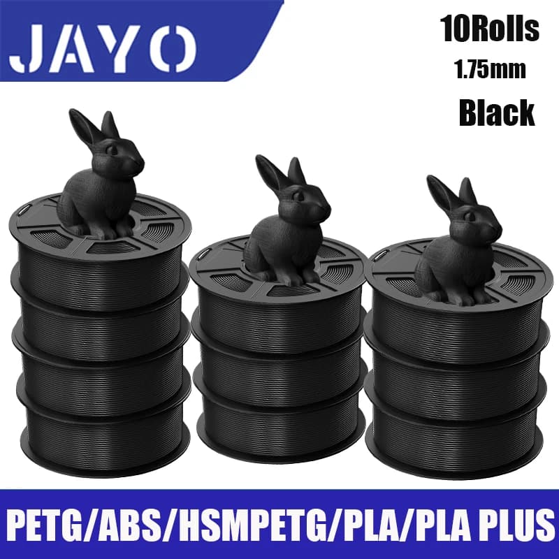 JAYO 10 Rolls 3D Printer Filaments Black PETG/PLA/HS-PLA/HSPMETG/PLA PLUS/ASA No Bubbles Clear Suitable 1.75 mm for 3D Printing