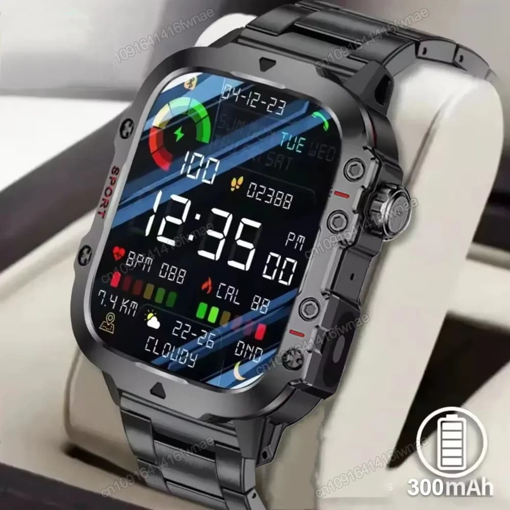 2026 Robusto Orologio Militare Intelligente Orologio da Esterno da Uomo Torcia a LED 2.01 ''HD Touch Screen Voce Bluetooth Chiamata Smartwatch Regali