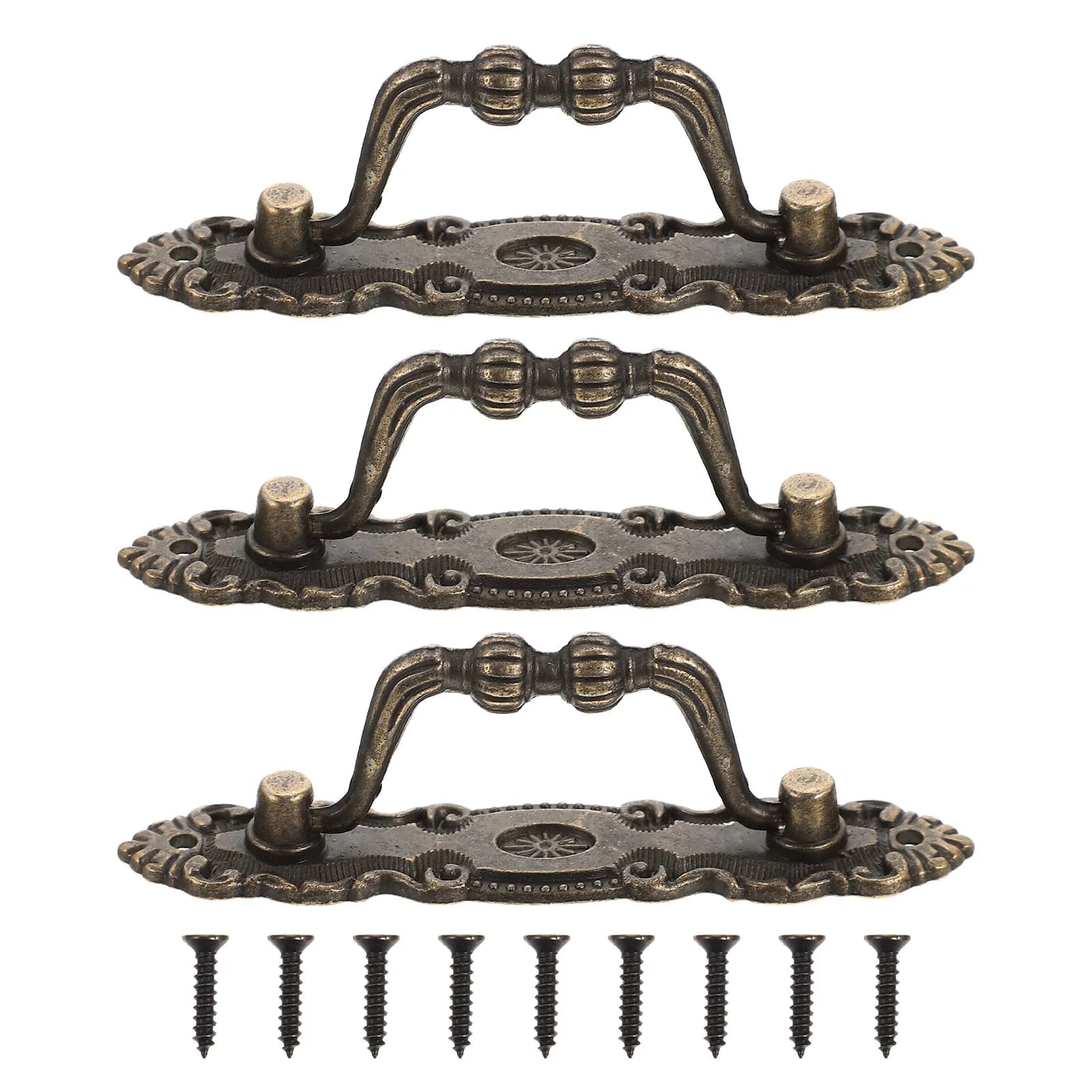 3Sets Zinc Alloy Drawer Handles Vintage Cabinet Door Pulls Wardrobe Furniture Handles Kitchen Cupboard Replacement Pull Ring