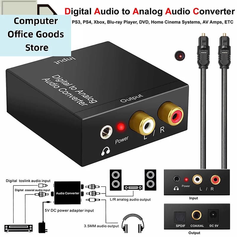 【1 set di adattatori audio stereo RCA L/R per convertitore digitale-analogico ottico coassiale Toslink】