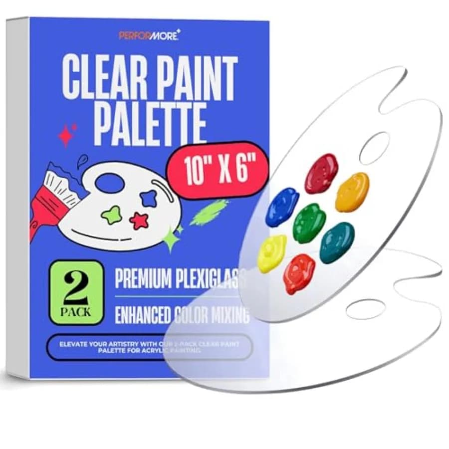 2-Pack Professional Clear Mixing Palette Lightweight Oval Plexiglass Paint Tray Ergonomic Non-Stick Surface for Acrylic and Oil