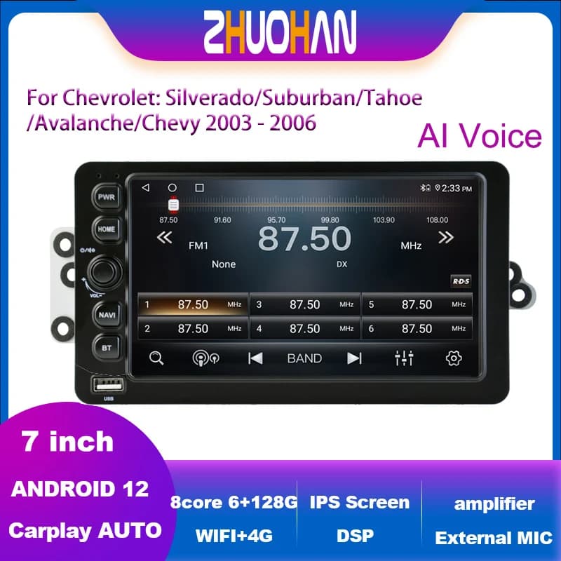 Android 12 Autoradio GPS Stereo Per Chevrolet Silverado Suburban Tahoe & GMC Sierra 2003-2006 Hummer Lettore Multimediale Carplay