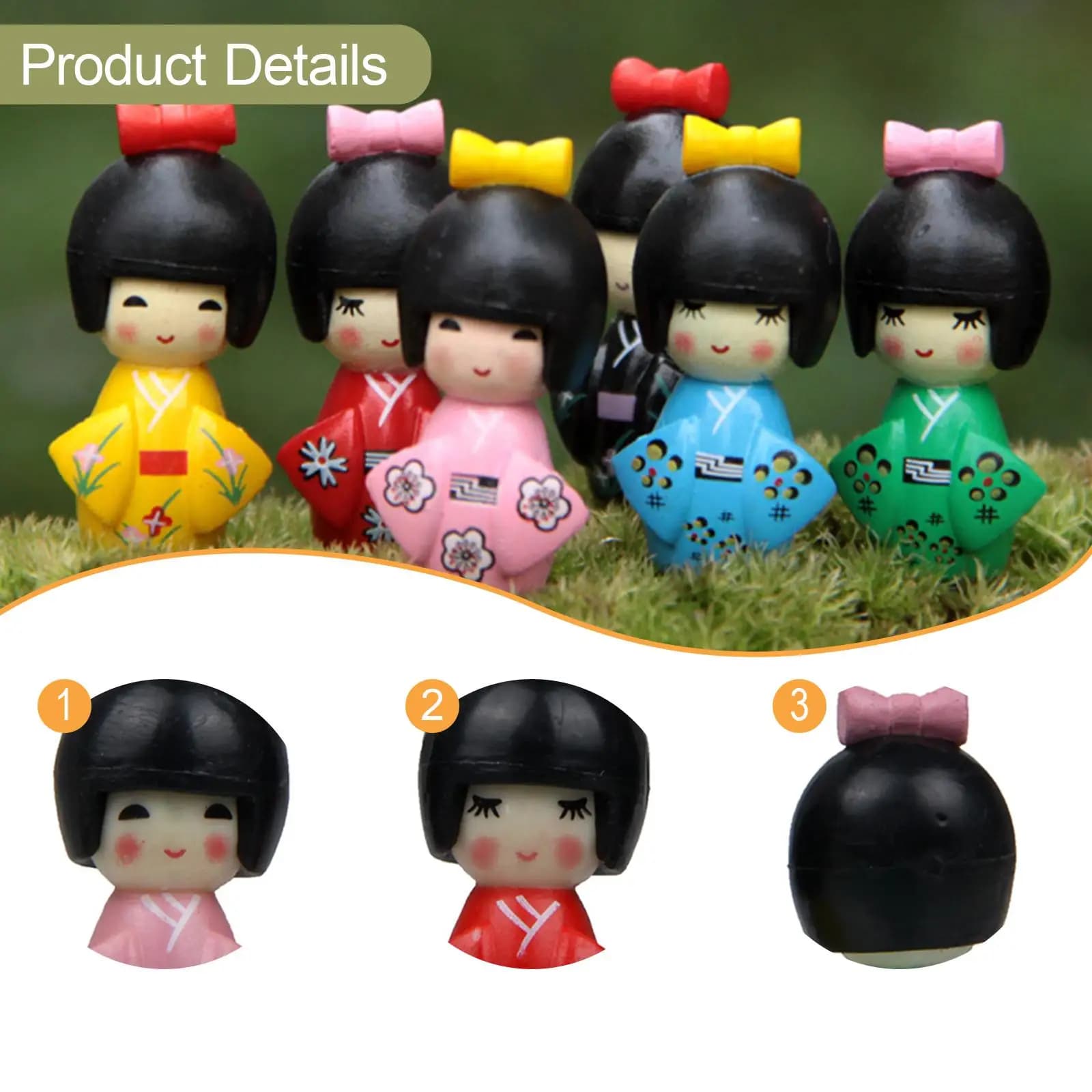 6x Bambole Giapponesi Tradizionali con Kimono, Adorabili Oggetti Artigianali da Collezione, Statuette Uniche per Giardino Fatato, Ornamenti Ragazza Giapponese