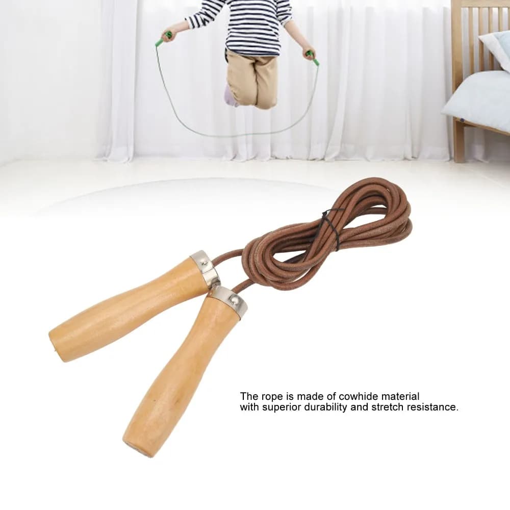 Waist Leather Jumping Wheel with Wood Handle, Cardio Training Wheel