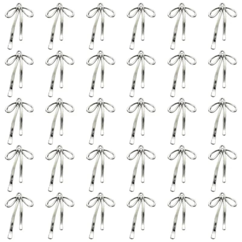 20PCS Antique Silver Plated Bow Charms Alloy Sweet Feminine Pendants For DIY Earrings Necklace Accessories Jewelry Making