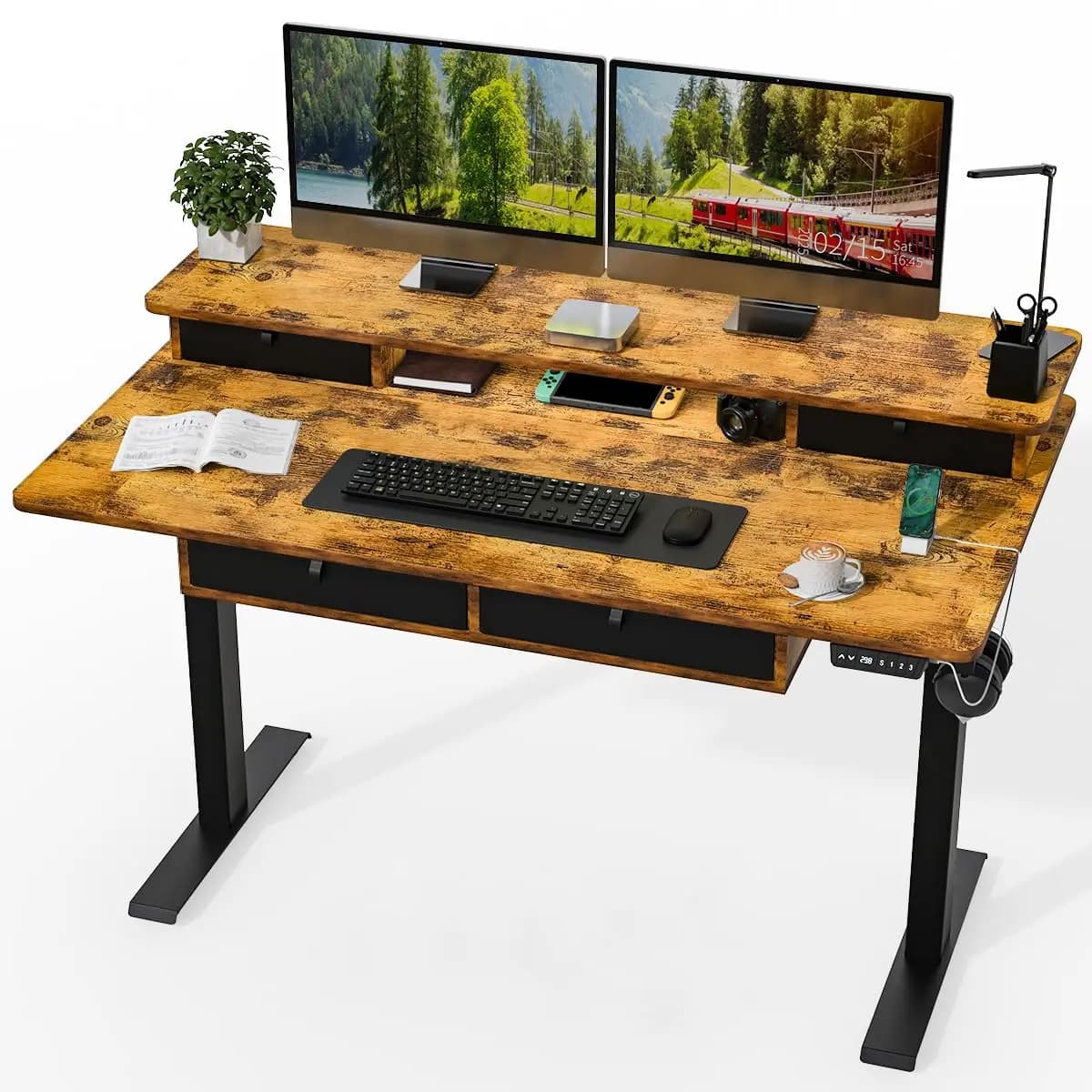 Standing Desk 4 Drawers Height Adjustable 55x30 Sit Stand Computer USB Ports Cable Tray Monitor Stand Home Office, Customized