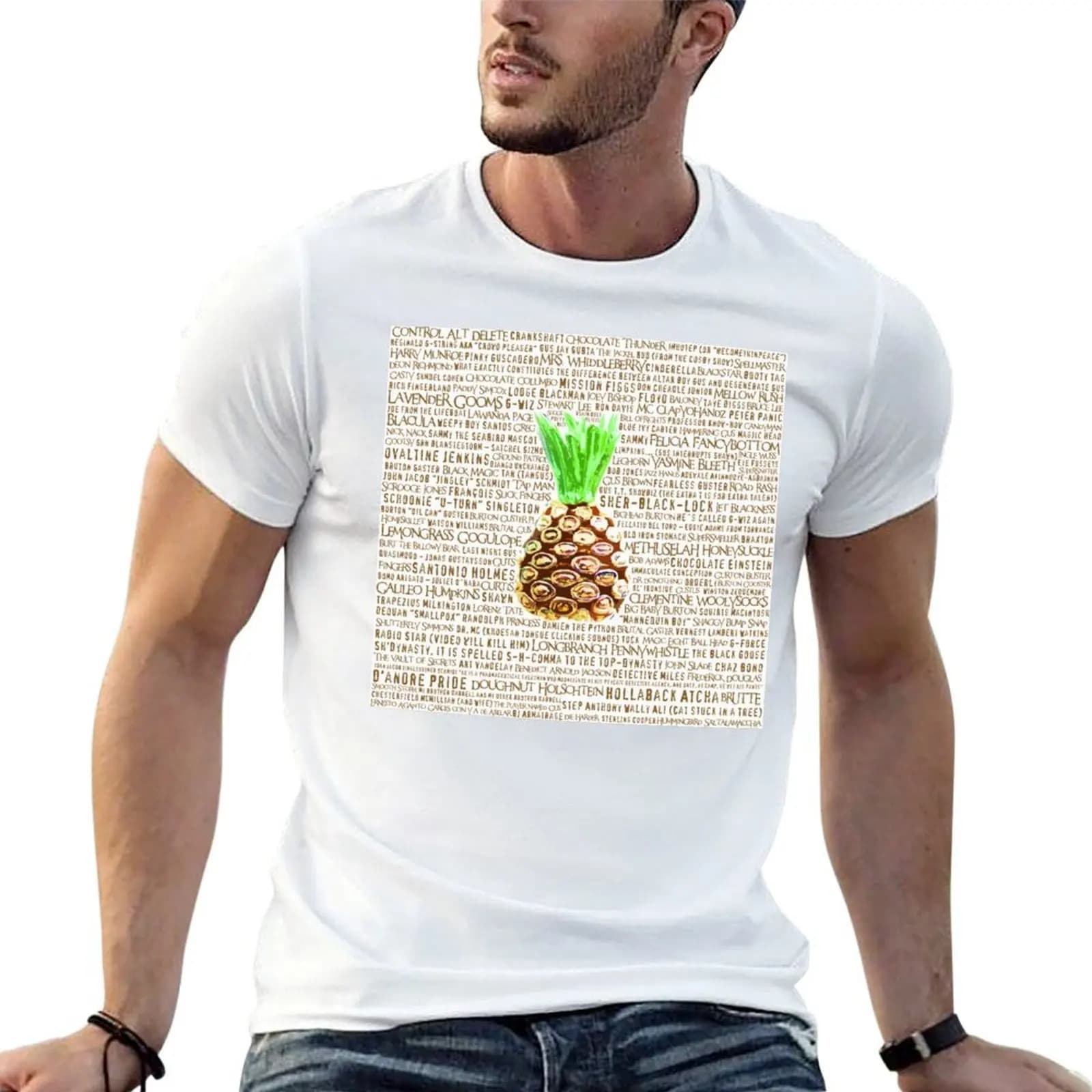 Psych Burton Guster Nicknames - T-shirt marrone neon con stampa di ananas, decorazione per la stanza, ispirata alla cultura pop televisiva e all'umorismo.