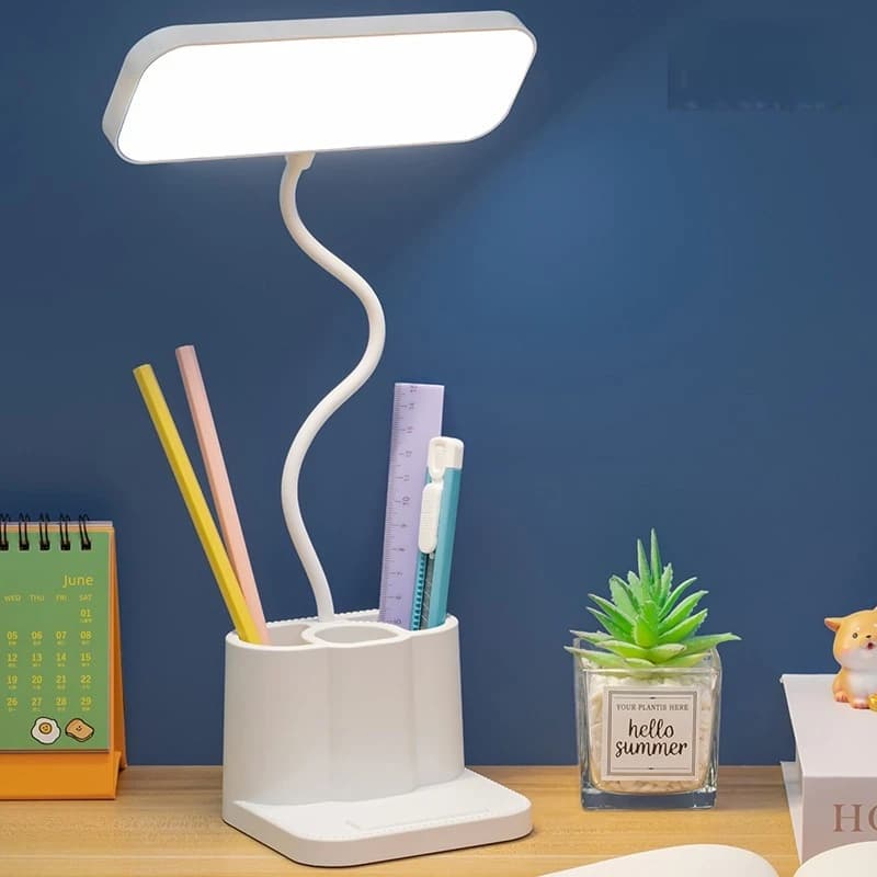 Lampada da scrivania a LED con portapenne, ricaricabile, tre livelli di luminosità regolabili, luce bianca delicata per gli occhi, adatta come luce notturna