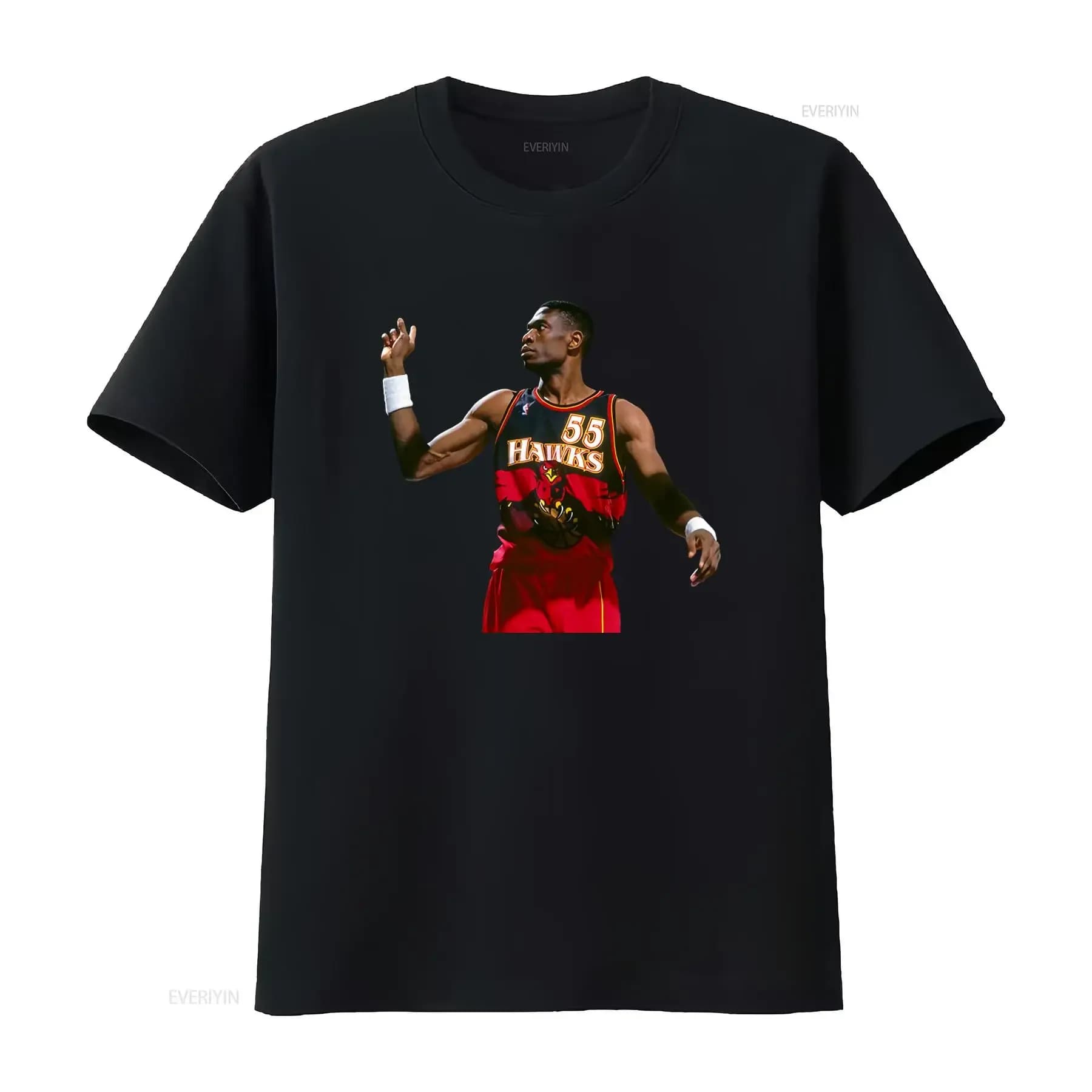 T-shirt con stampa del giocatore di basket Dikembe Mutombo Hawks per uomo, vintage, lavata, versatile, leggermente grafica, traspirante