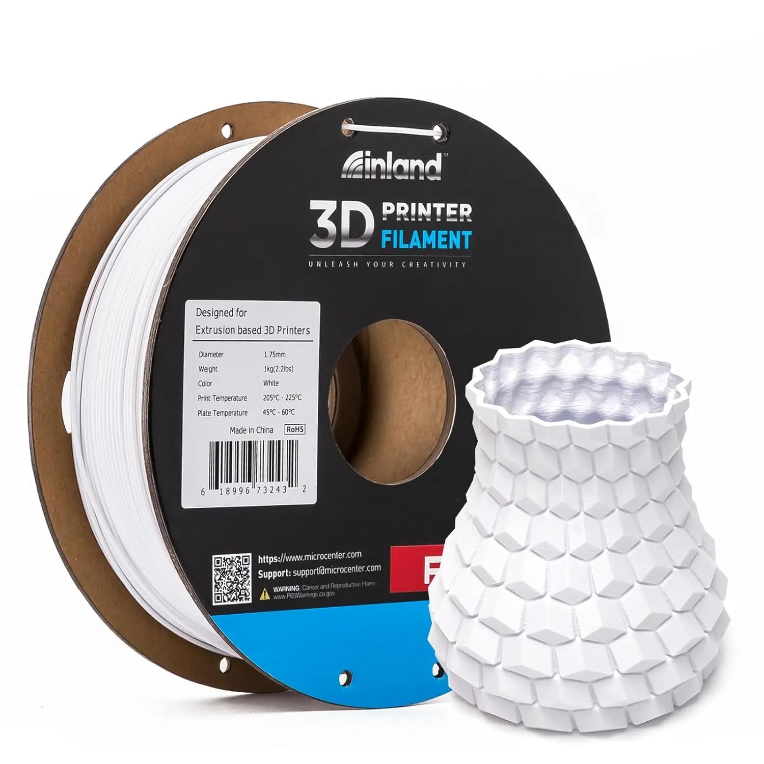 Filamento PLA+ per Stampa 3D 1.75mm, Alta Precisione +/-0.03mm, Bobina da 1kg Bianco per Stampe Lisce