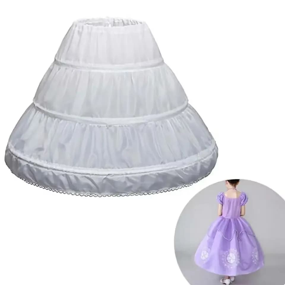 Sottoveste bianca per bambini A-Line 3 cerchi Uno strato Bambini Crinolina Lace Trim Flower Girl Dress Sottogonna Elastico in vita per bambini