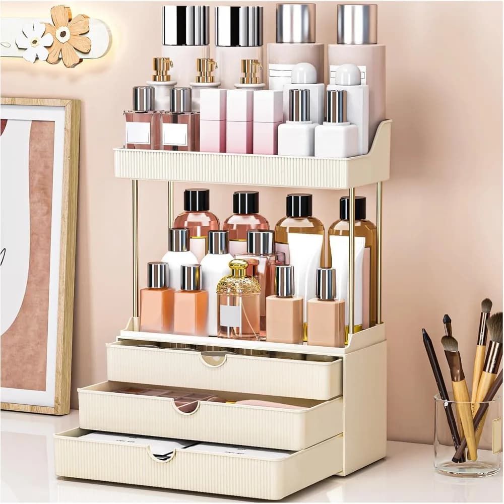 Organizer per trucchi con 3 cassetti e 2 ripiani per bagno, cucina e scrivania - bianco