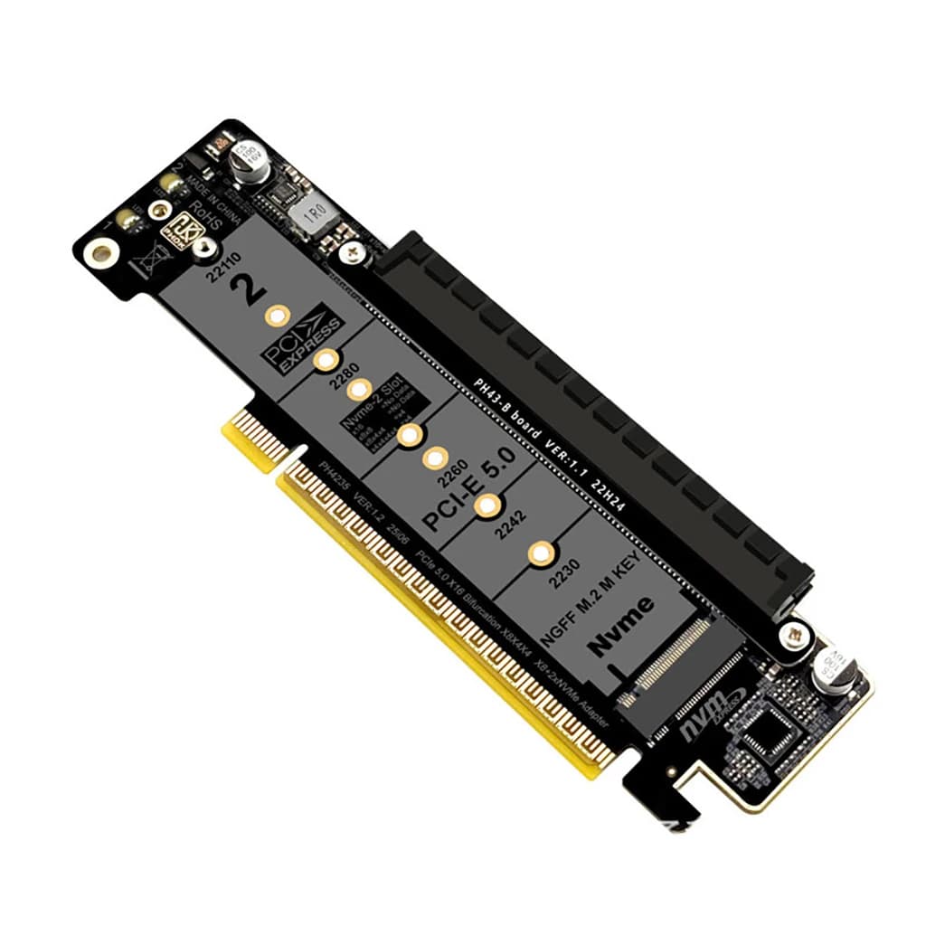 Scheda di espansione PCIe 5.0 X16 a X8+X4+X4 (8+4+4) Hyper Ultra Quad per SSD M.2 Dual NVMe M-Key 2230/2242/2260/2280/22110