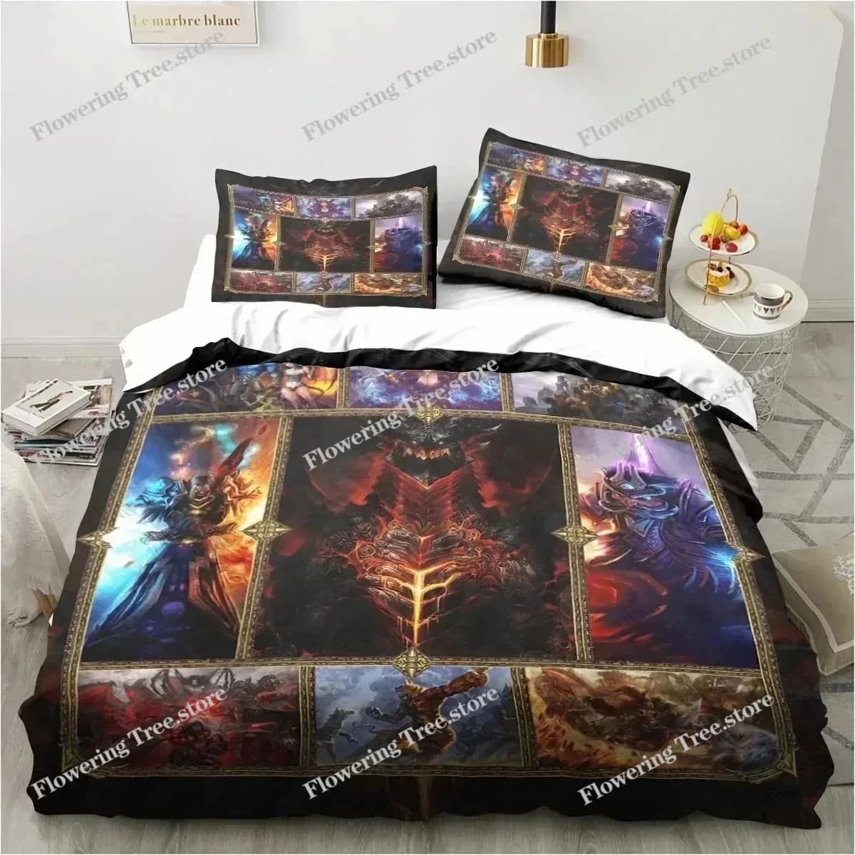 Set di Biancheria da Letto con Stampa 3D del Gioco World of Warcraft, Copripiumino, Set Copriletto, Federe, Piumino, Misure King e Queen per Ragazzi e Adulti 029