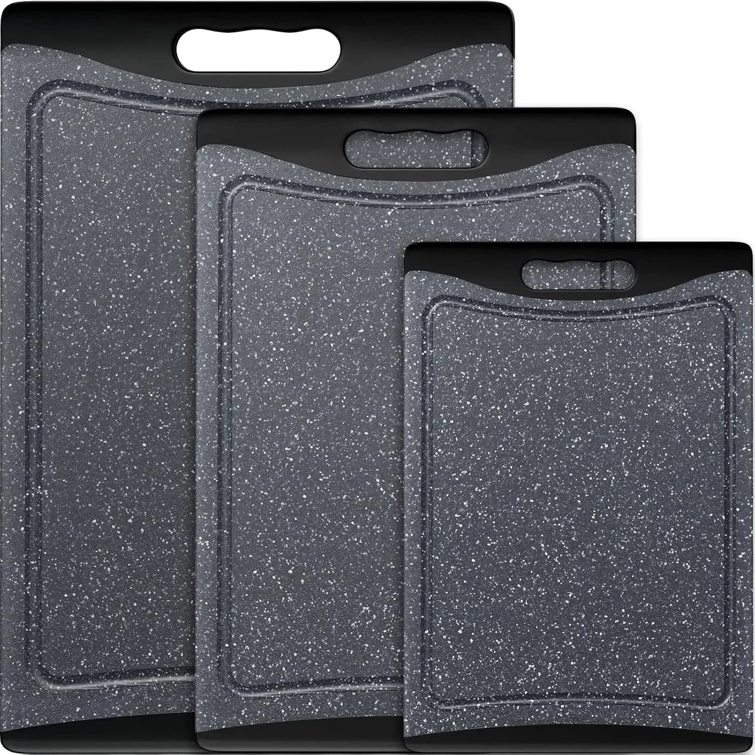 Set of 3 Taglieri in Plastic Extra Large with Succo and Manici Ergonomici, Dark Grey for Kitchen, Dishwasher Washables