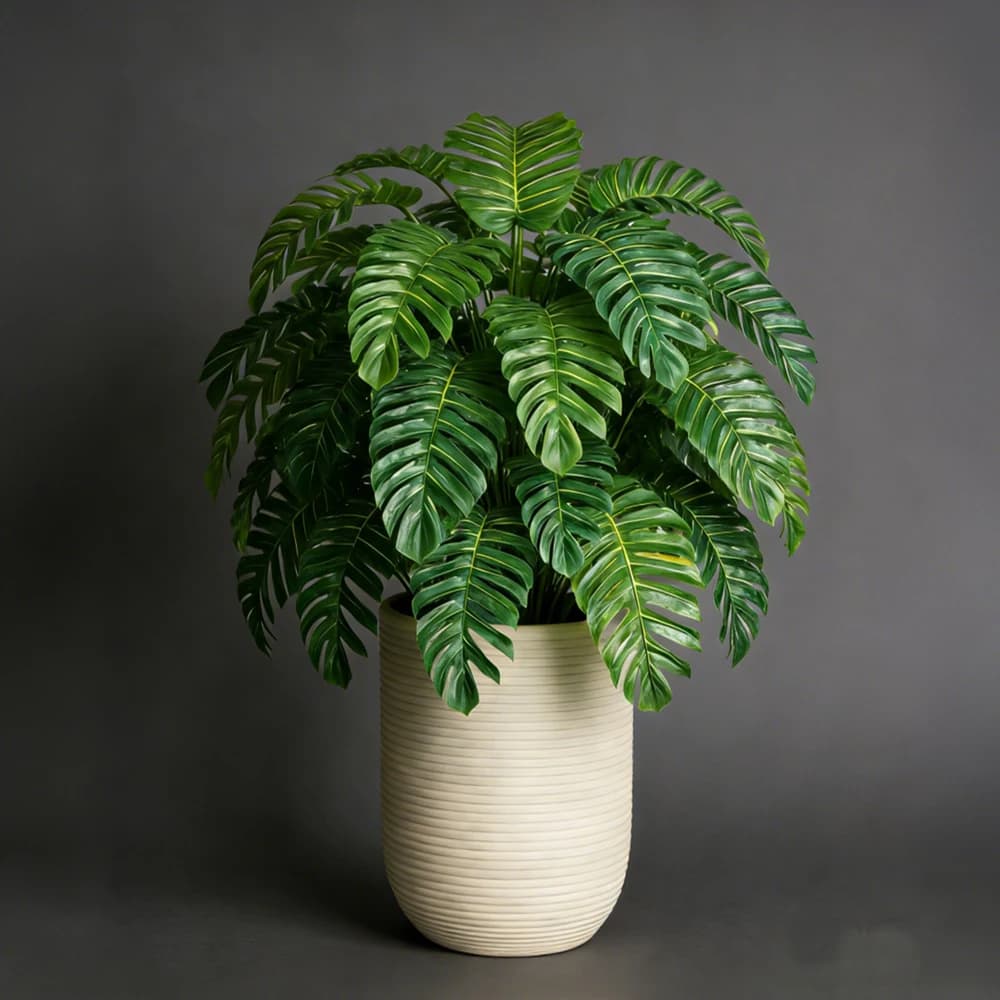 65cm Artificial Palm Plant with 18 Sheets, Fin Monster Tree, Plastic Banana Leaves, Tropical Maranta Copper for Home and Garden Decoration