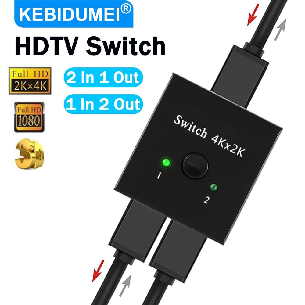 HDMI 4K 60Hz dual port, 2x1, 1080P video splitter for PS3/4, TV Box, monitor and projector