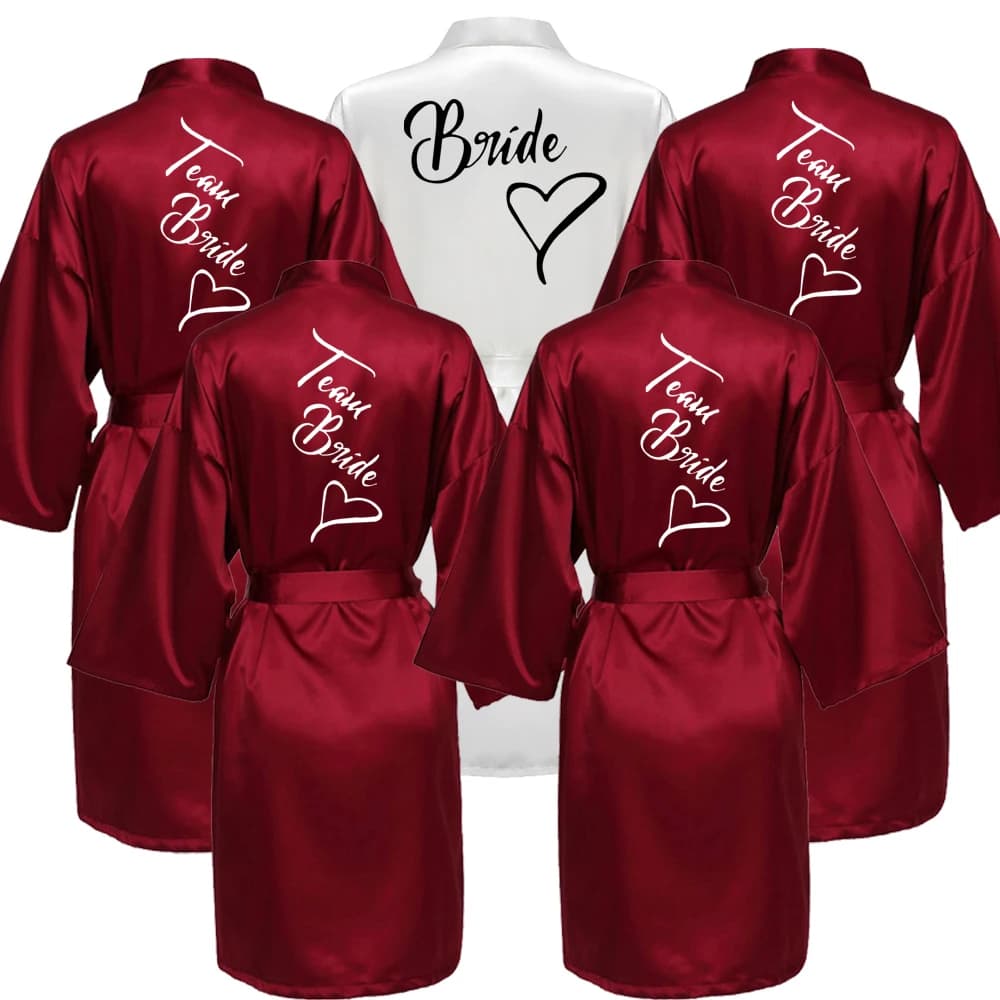 Women's Silk Satin Brief Night Print Dress Kimono Dress Fashion Bathrobe Sexy Femme Bride Damigella Of Honor M024