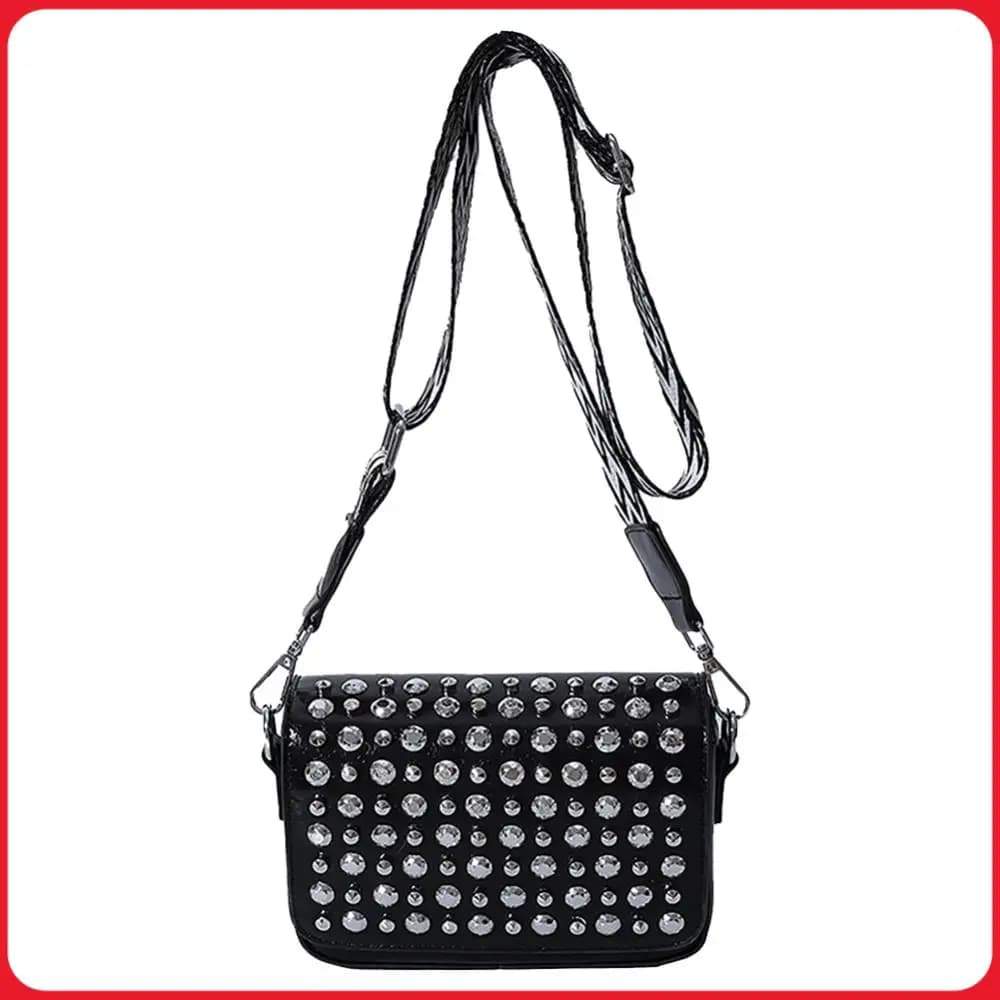 Shoulder Bag for Women With Adjustable Guitar Strap Handbag PU Leather Rivet Studded Satchel Purse Clutch Purse for Work Travel