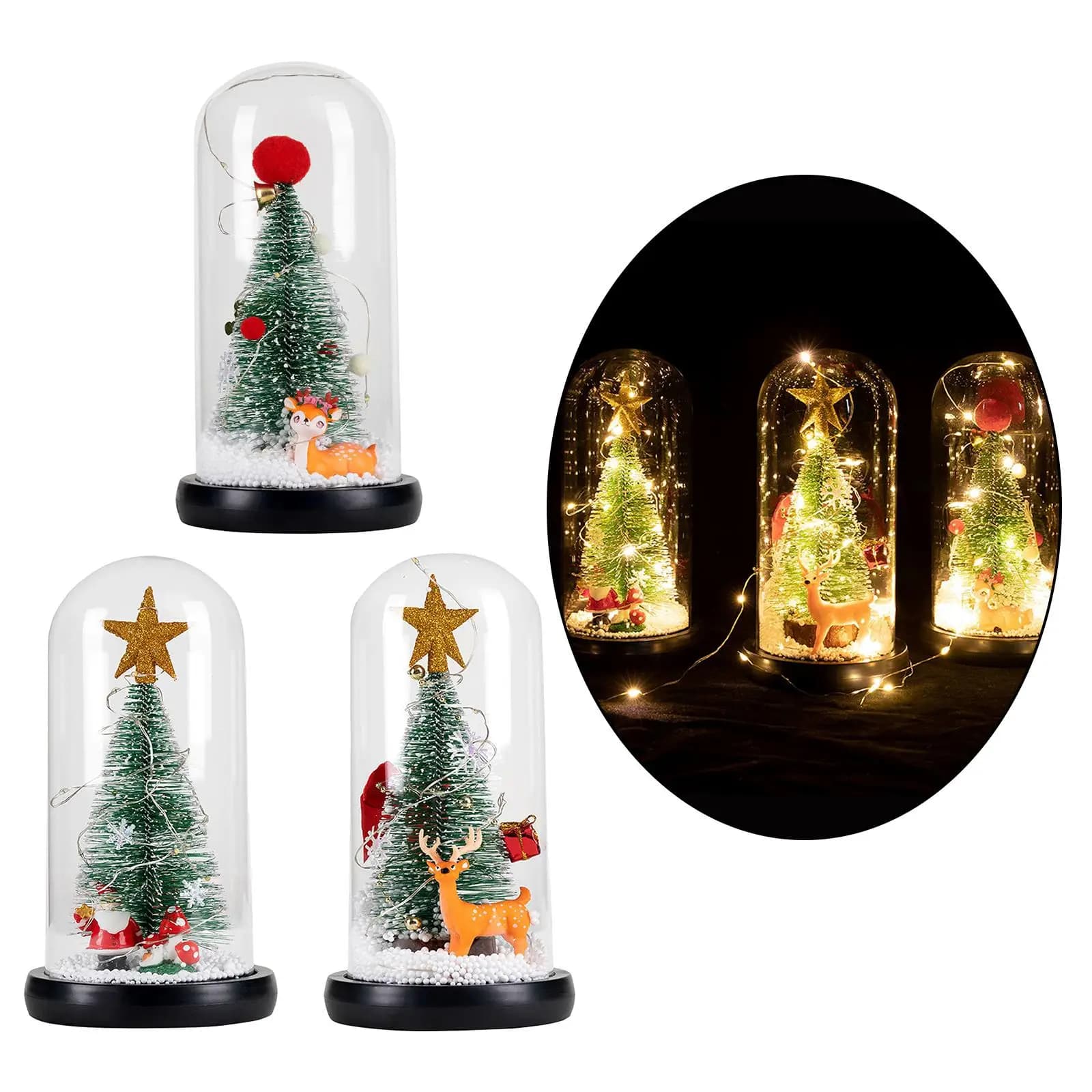 Artificial Christmas Dome Unique Decorations Gifts Ornaments with LED Lights for Tabletop Indoor Bedside