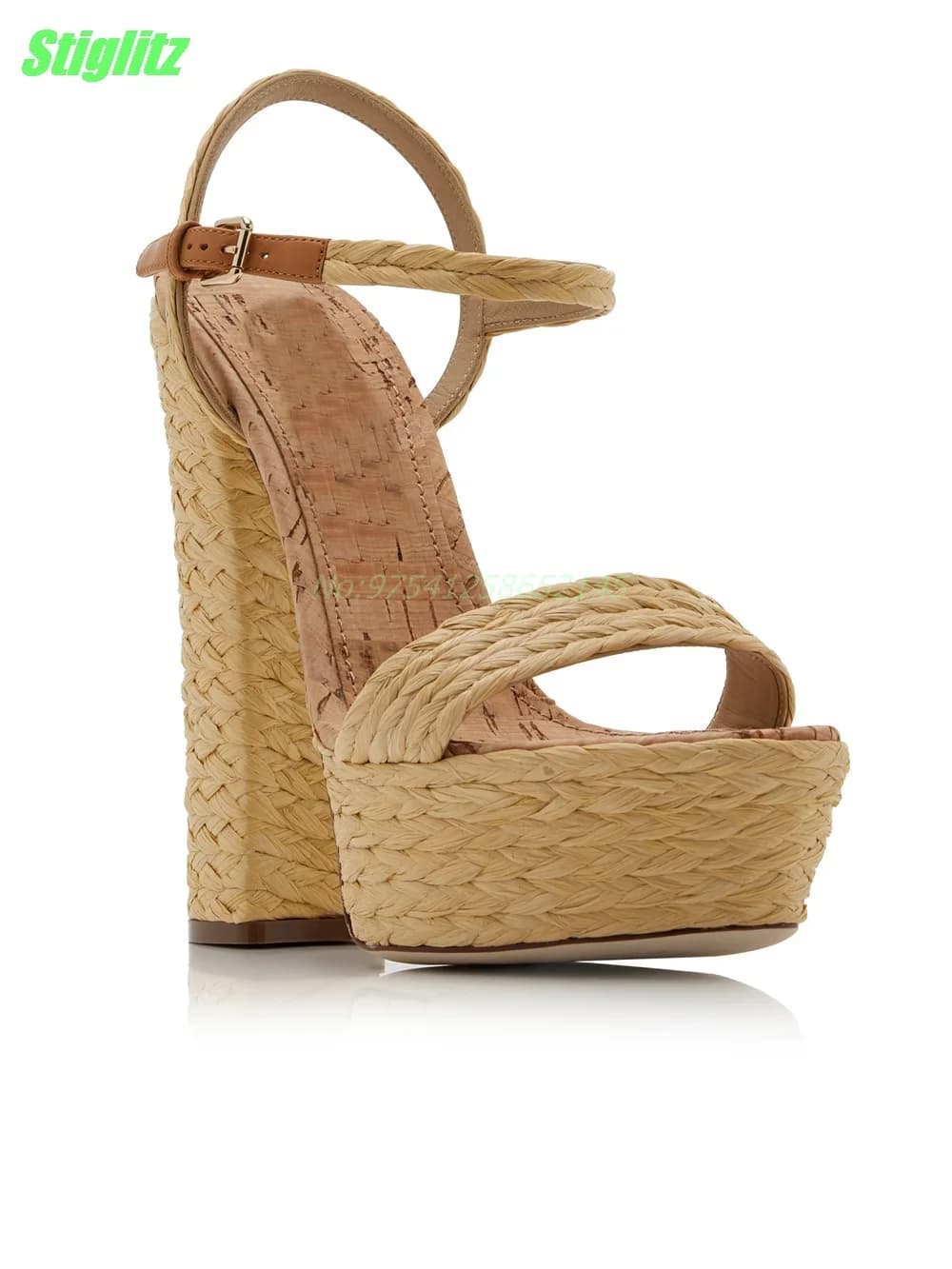 Rafia Weaving Sandals Platform Solid Summer roma scarpe da donna tacco quadrato Anckle Strap Strappy Niche Dress Wave nuovo arrivo