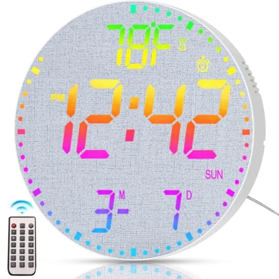 Orologio da Parete Digitale Grande 12 Pollici con Telecomando, Display RGB, Timer, Data e Temperatura, Orologio Moderno per Soggiorno e Camera da Letto