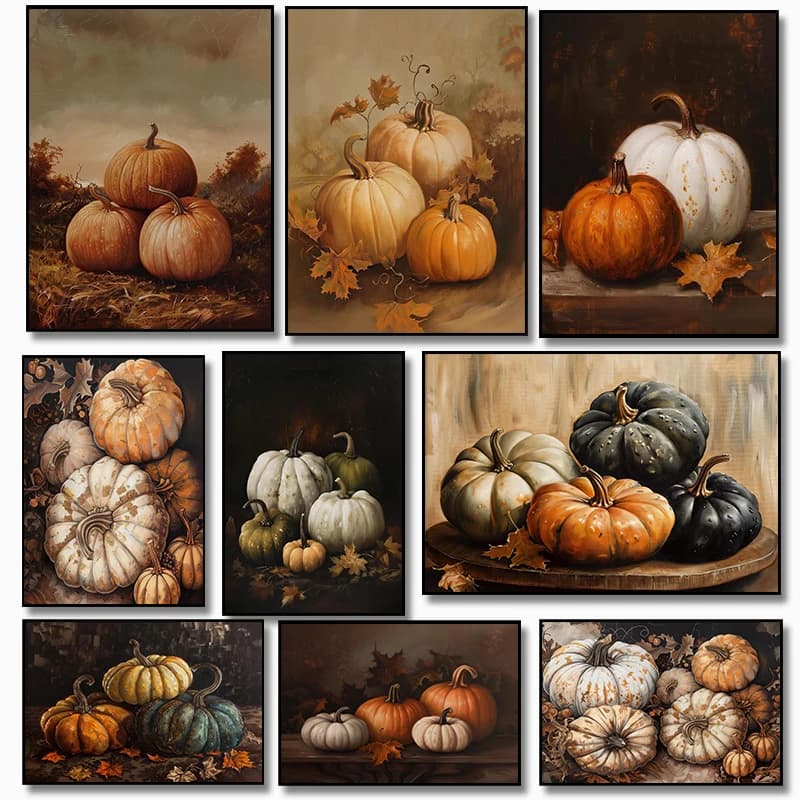 Vintage Fall Deciduous Pumpkin ation Artwork Posters Prints Canvas Painting Wall Art Picture Living Room Home