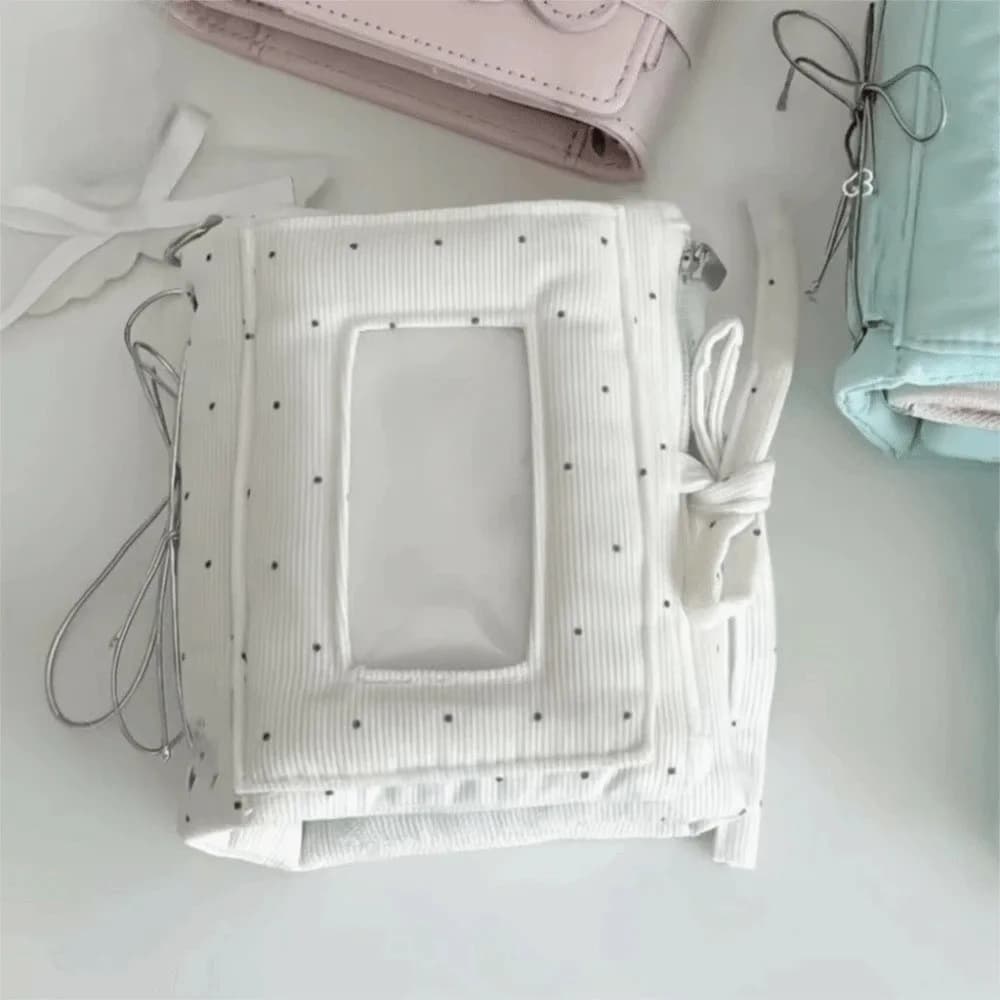 M5 Mini Pocket Notebook Polka Dot Transparent Window Diary Notebook No Inner Pages 3-Fold Strap Binder Note Planner