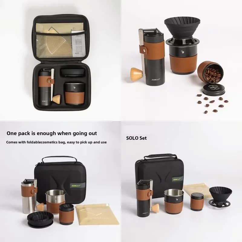 Portable Eco-Friendly Outdoor Camping Hand-Brewed Coffee Set Modern Design Stainless Steel Hand-Cranked Bean Storage Complete