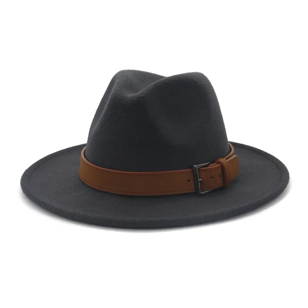 Cappello Fedora Grigio Scuro per Uomo e Donna, Cappello Panama con Cintura in Pelle, Cappello Jazz a Tesa Larga per Inverno e Autunno, Bianco Arancione