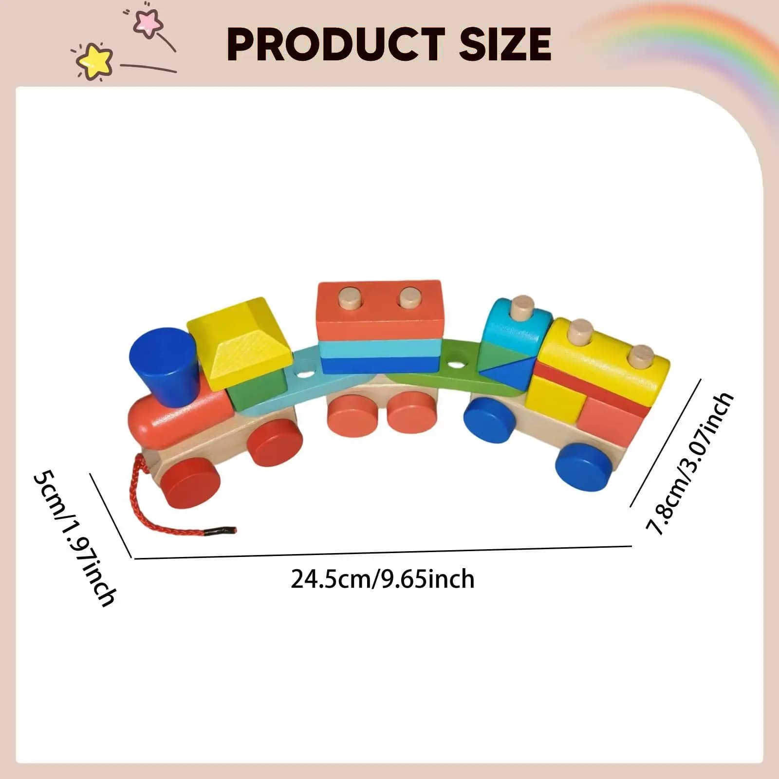 Multicolor Wooden Stacking Block Train Toy Fine Motor Skills Building Set for Kids Early Educational Preschool Interactive Play