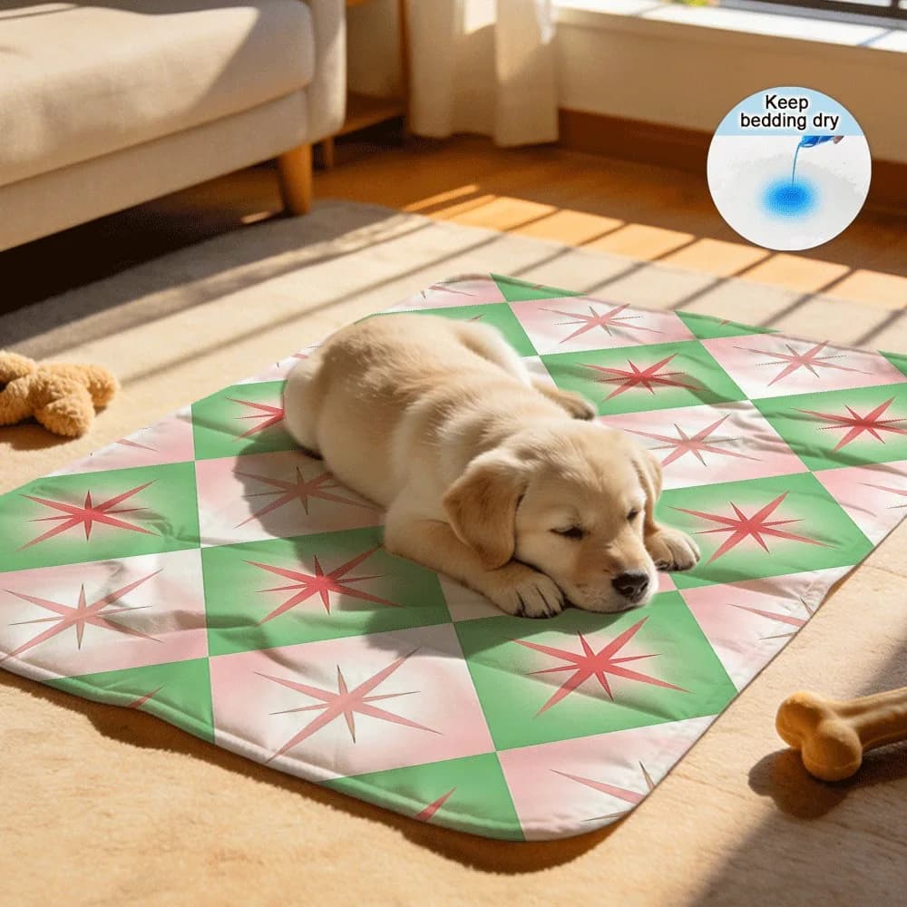 Pink green star grid pattern Washable Reusable Grooming Pet Mats Absorbent Waterproof for Pet Salon Cleaning