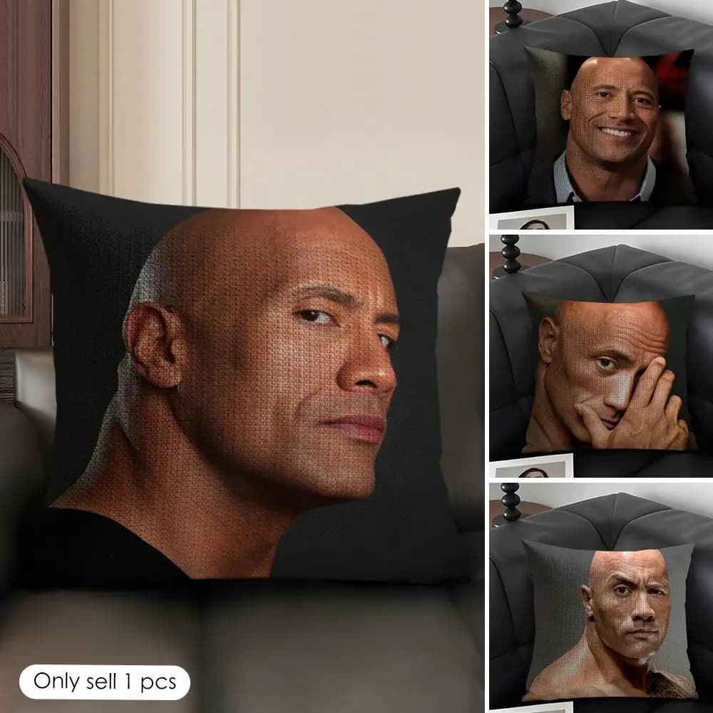 The R-Rock D-Dwayne Cushion Cover Natural Linen Organic Fabric Double-Sided Printing Sofa Home Decor Gift Pillow Case