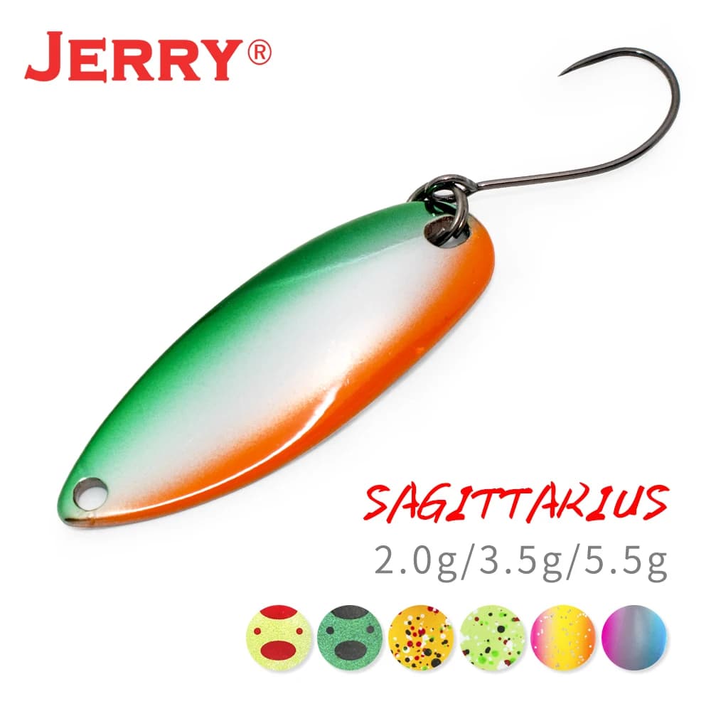 Jerry Sagittario 2g 3.5g 5.5g Lama da pesca in ottone Ultraleggero lucido Colore UV Richiamo in metallo Micro Casting Trota Spigola Cucchiaio