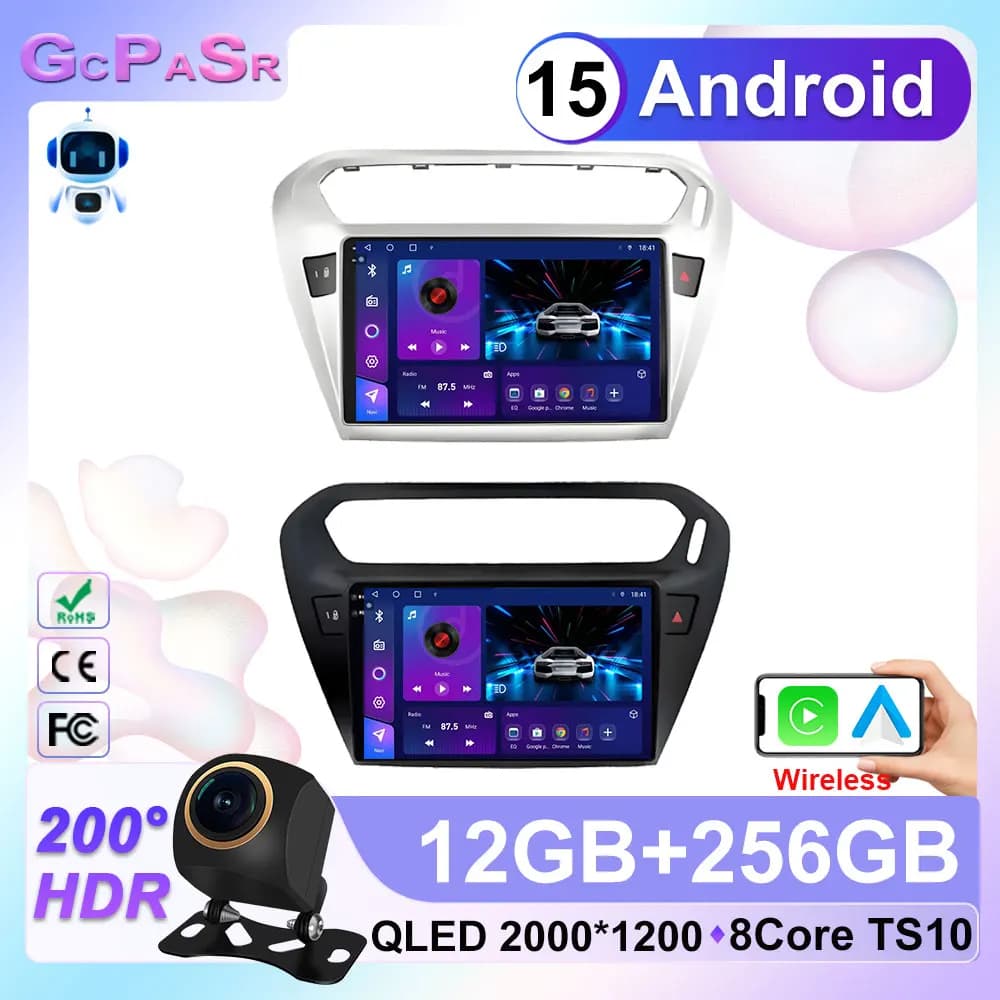 Per Peugeot 301 e Citroen C-Elysee CElysee 2012 - 2016 Lettore Multimediale Android15 per Auto, Navigazione GPS, Schermo Touch, No 2din